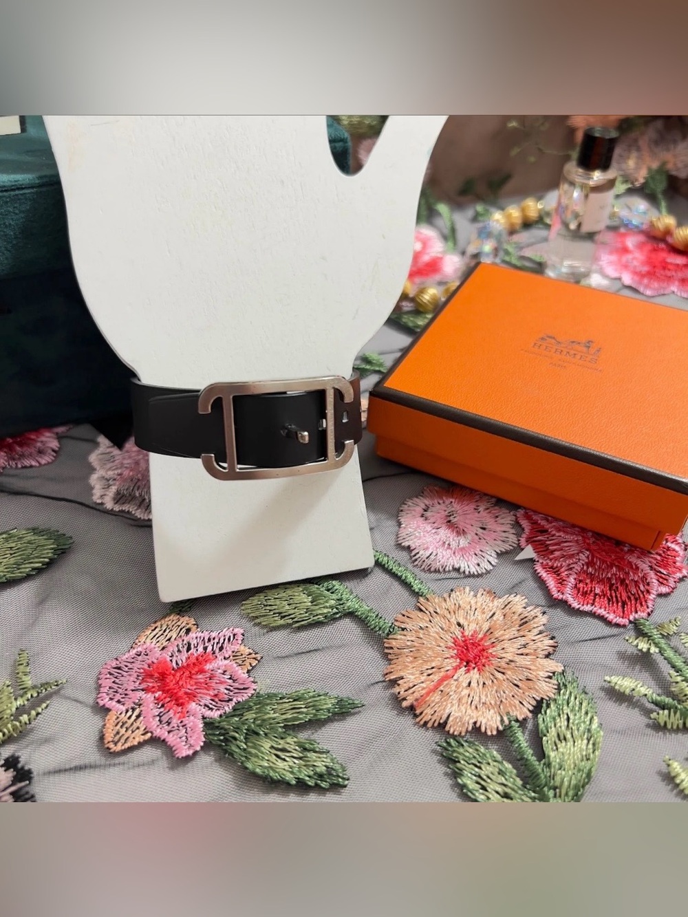 AUTH HERMÈS Paddock Black Calfskin Leather Bracelet • Silver Palladium H Emblem